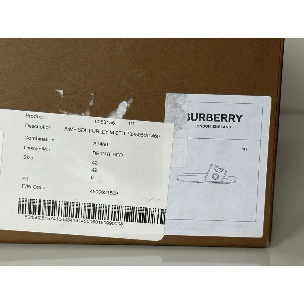 NIB $420 Burberry Eyelet Men’s Furley Bright Red Slide Sandals 9 US (42) 8053156